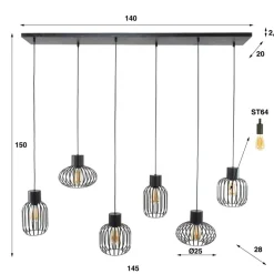Hanglamp Metal mix 6-lichts