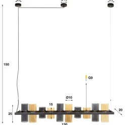Hanglamp Mixed Glass 10 Lichts