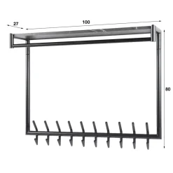 Kapstok 20 haaks hoog roede-hoedenplank