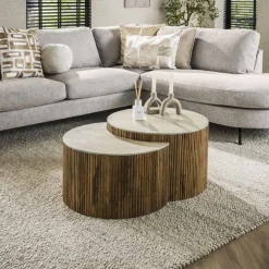 Salontafel set/2 halfrond Nuovo travertin