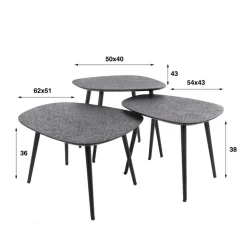 Salontafel vierhoekig metallic, set van 3